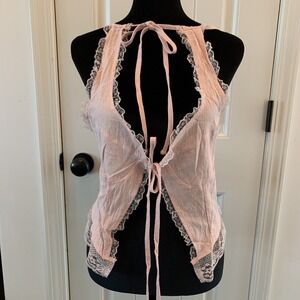 Cadajio Baby Pink Tie Front Top Size XS NWT With Lace Trim